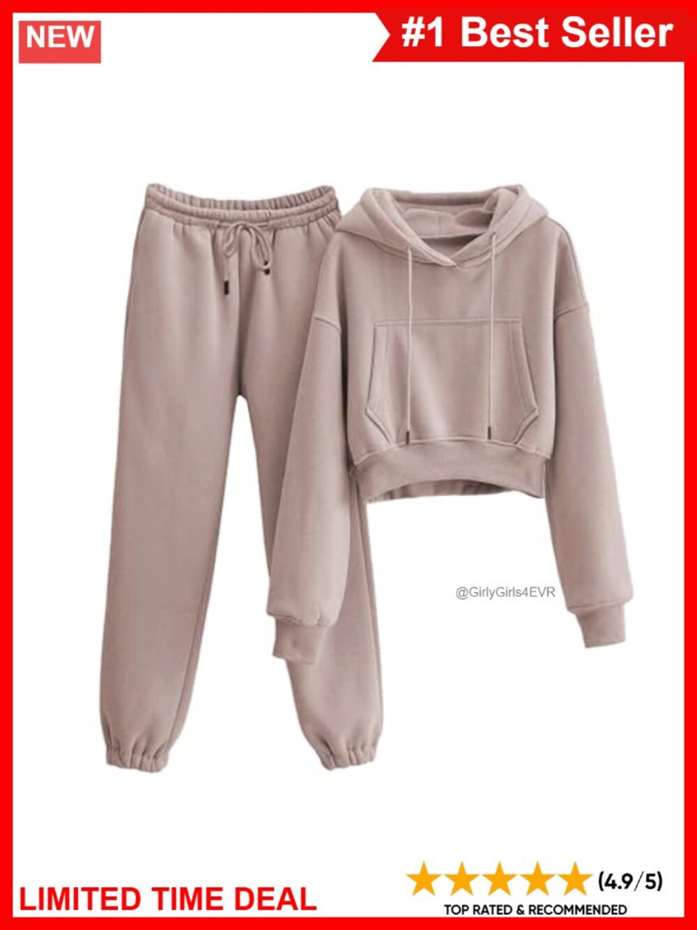 Fleece Lined 2 Piece Sweatsuit Set Cropped Hoodie Joggers Women
